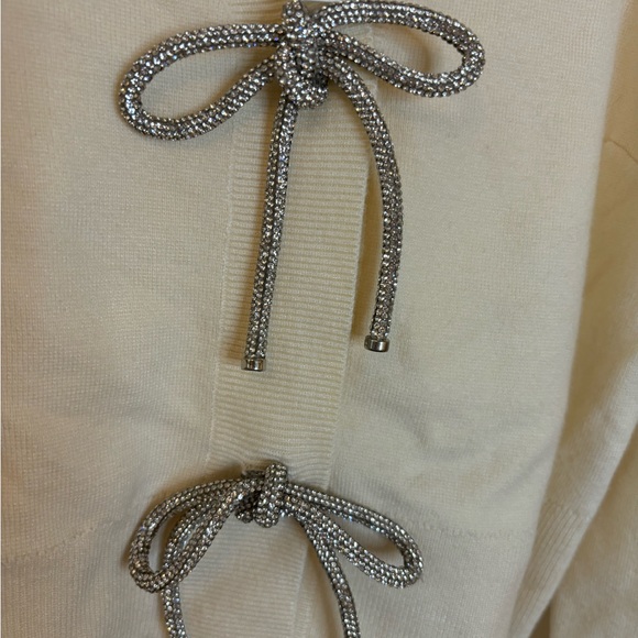 Express Holiday Bow Rhinestone Cardigan Cream - Picture 4 of 11